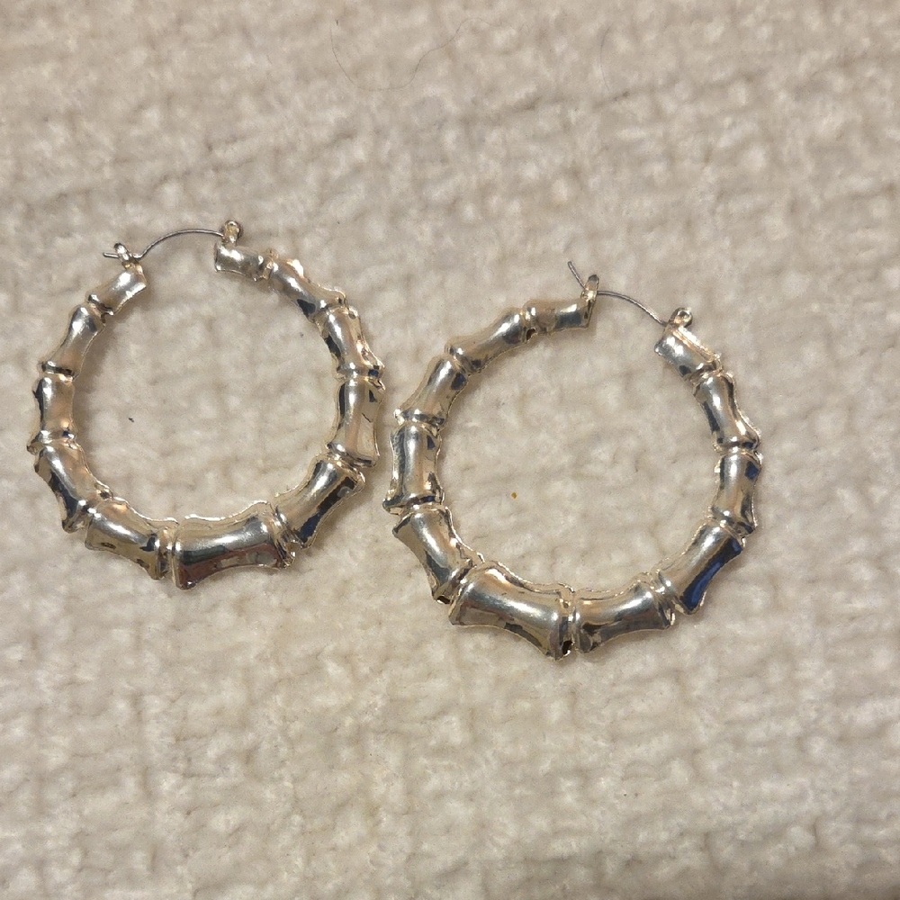 Silver Bamboo Hoop Earrings